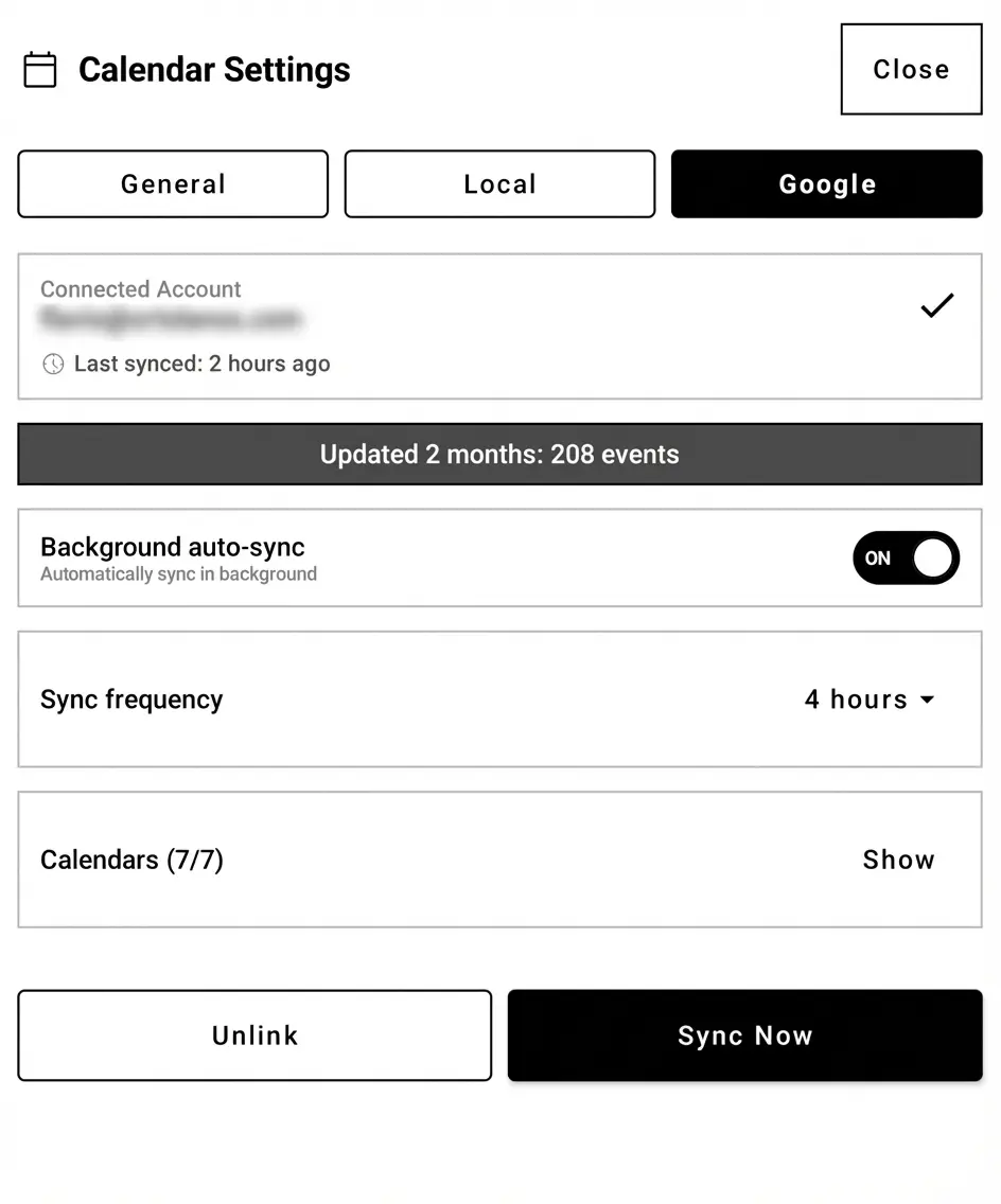 BooxDay Google Calendar sync settings